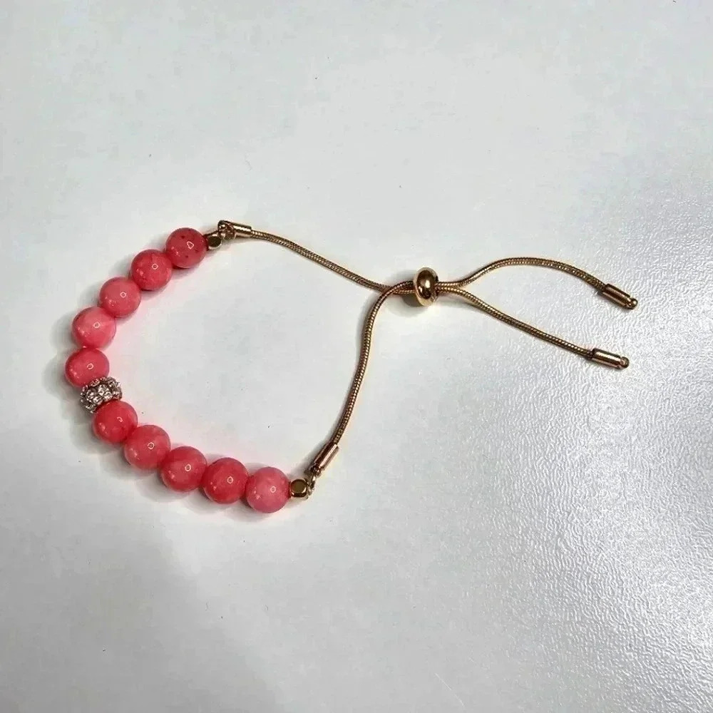 Pink Gold Rhinestone Bead Bracelet Fashion Jewelry‎ NWT